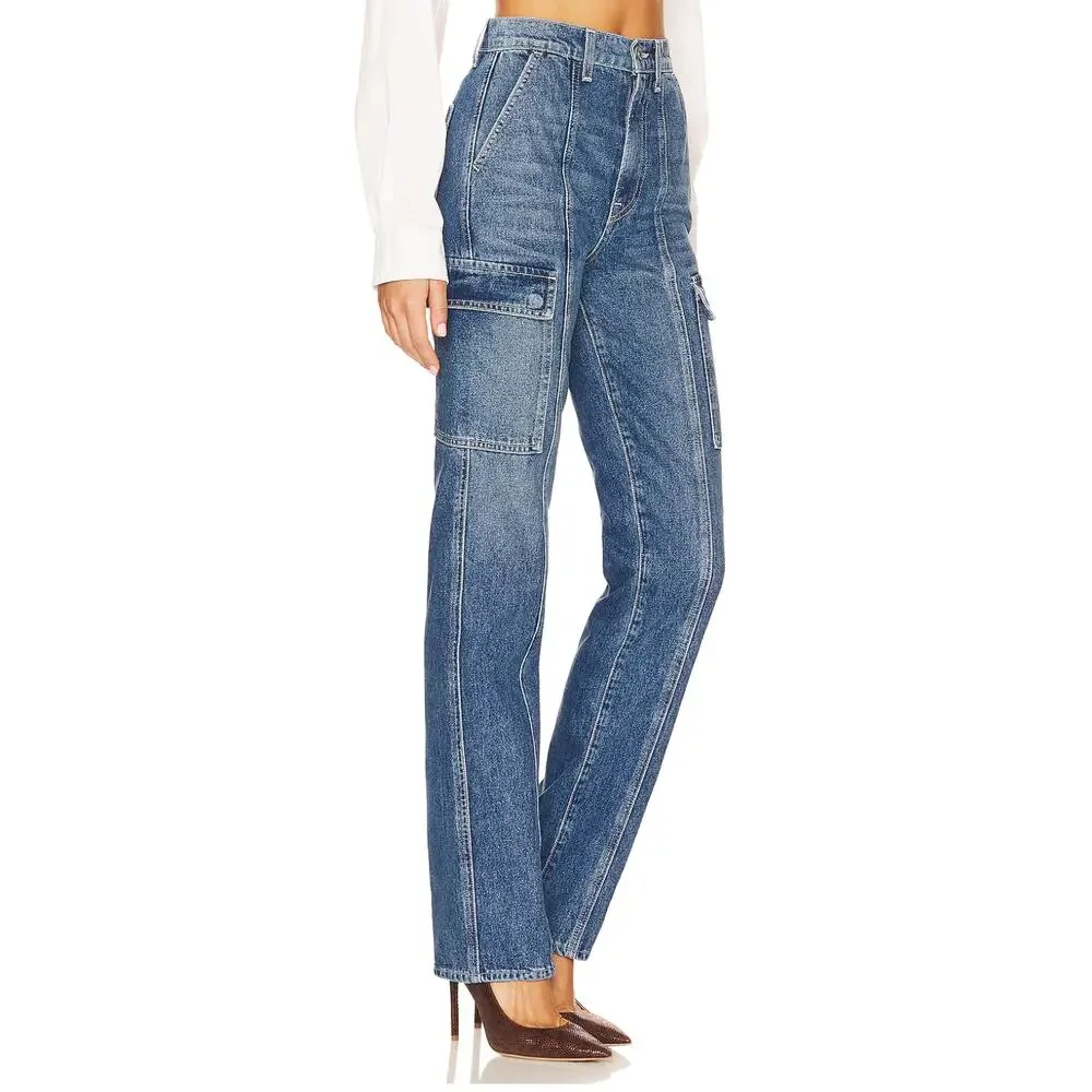 GRLFRND Straight Cargo Jeans SIZE 31 High Rise Slim Business Casual USA $245 NEW - Picture 3 of 12